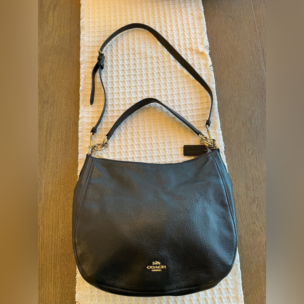 Coach Black Pebbled Leather Shoulder Bag with Gold Hardware